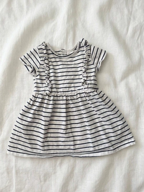 Starting Out Other - Starting Out White and Navy Striped Baby Dress